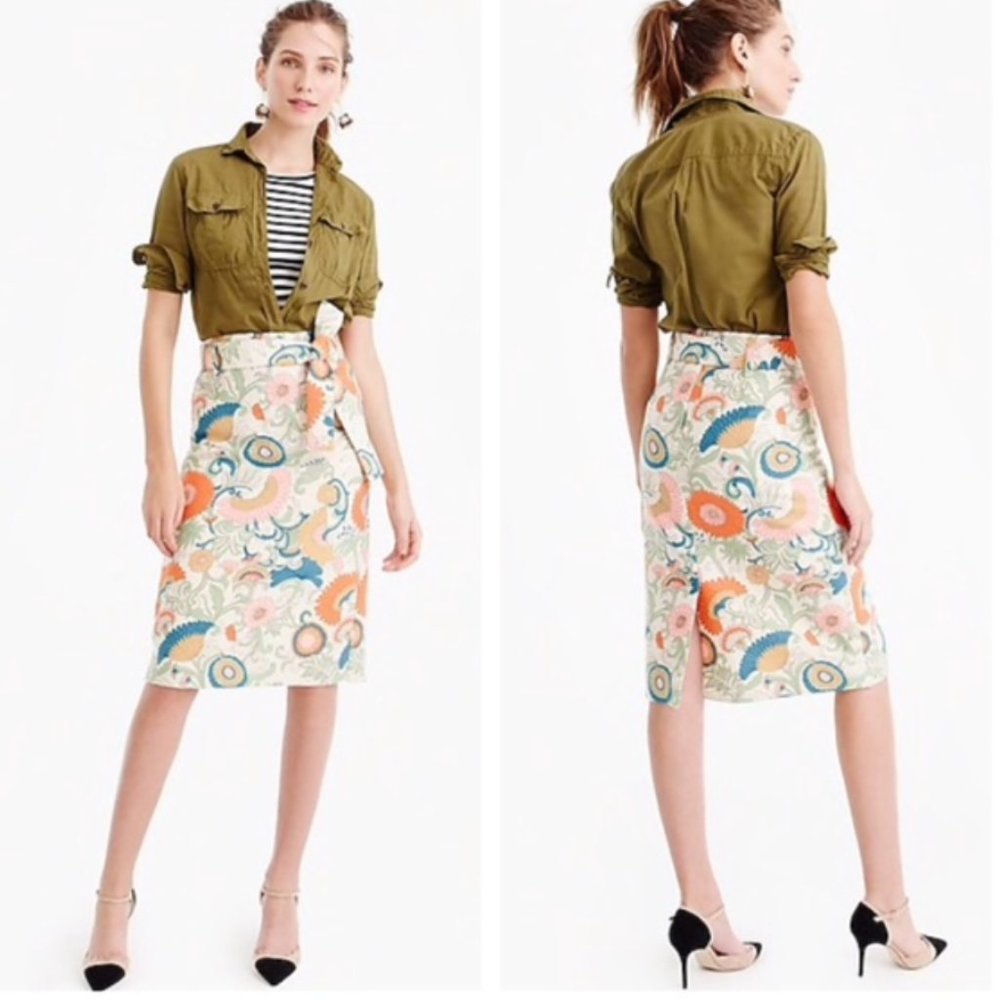 J. Crew Tie-Waist Skirt in Ornate Floral Sz 4